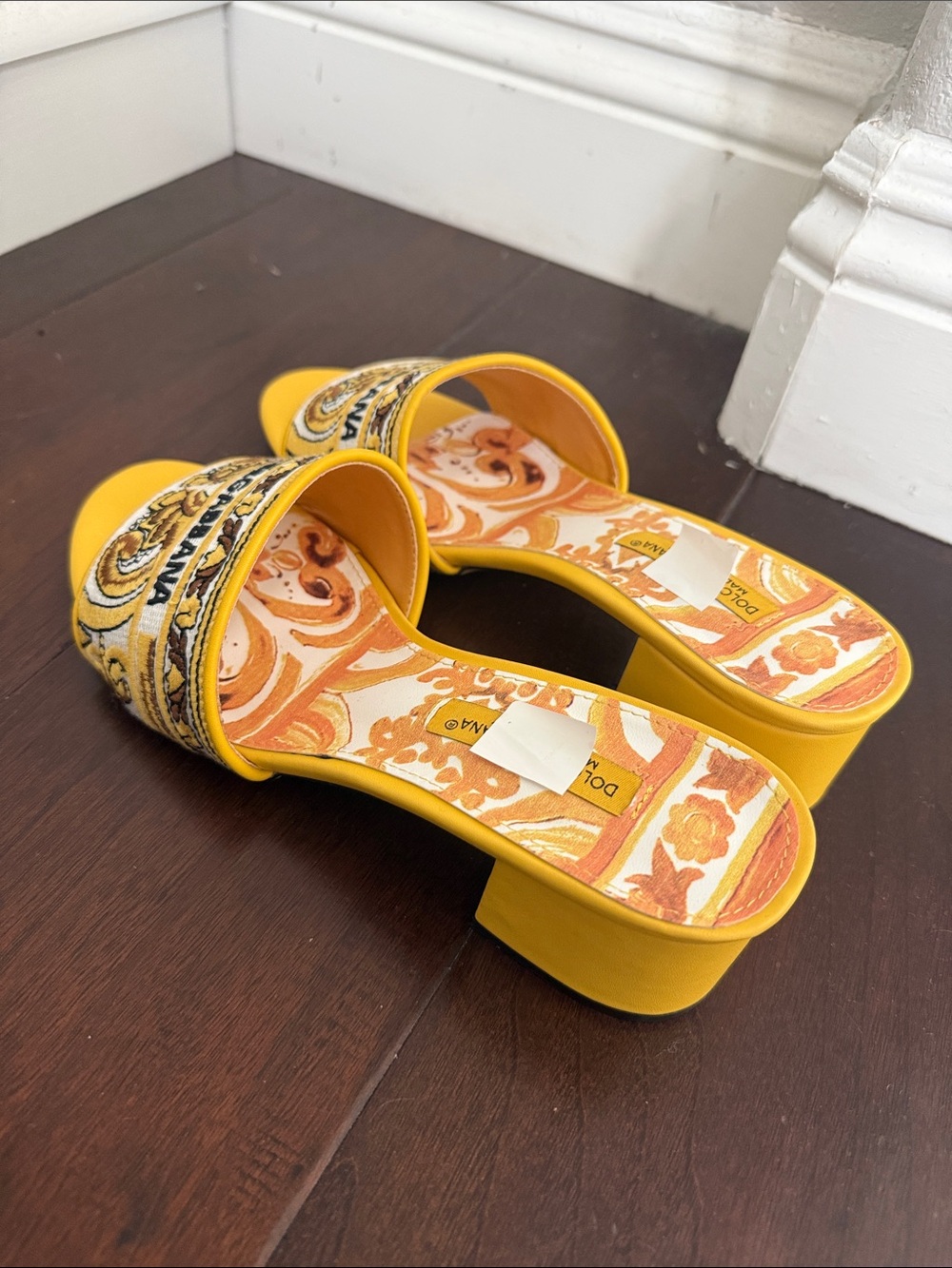 Majolica Yellow Decorative Platform Slide Mules